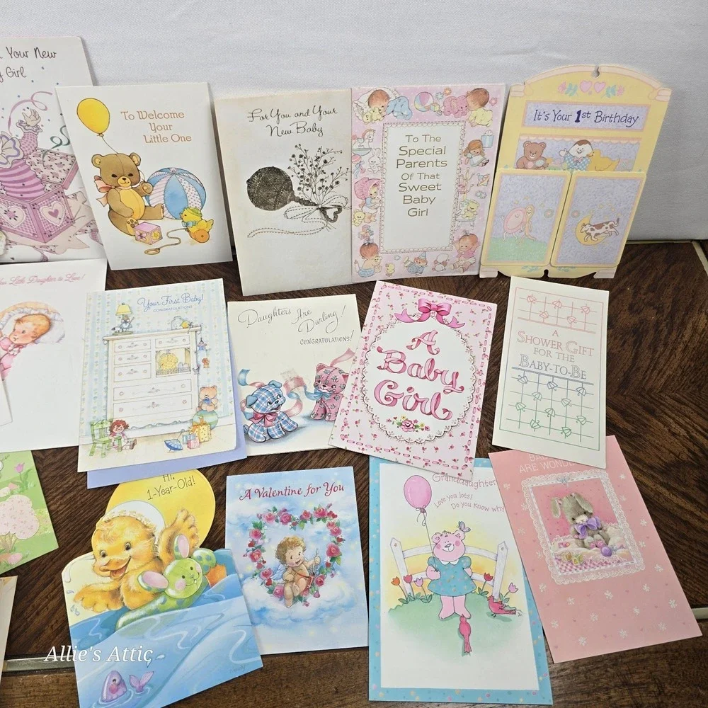 40+‎ Vintage Baby Girls Kids Greeting Cards Shower 80s Ephemera Crafts Used Lot